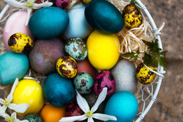 Different Easter Eggs dyed in Natural ingredients