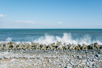 Fototapeta na wymiar Concrete wave breakers Tohoku coast