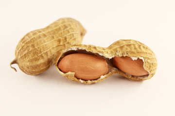 Peanut in closeup, isolated on white background