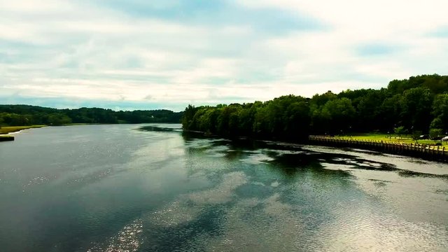 Drone footage of the Kenebec River in Gardiner, Maine
