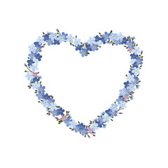 Herz mit Vergissmeinnicht Blumen, Blanko nostalgische Karte, Vektor Illustration isoliert auf weißem Hintergrund