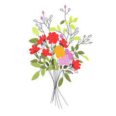 Obraz premium bouquet of flowers in the vase. hand drawn summer flowers. greeting card