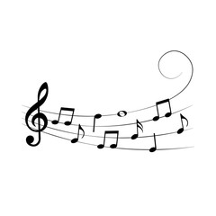 Musical design element, music notes, symbols, vector illustration.
