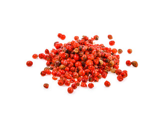 dried pink peppers isolated on white background