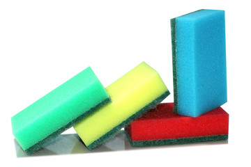 Sponges for washing dishes on white background, sponges for washing dishes.Washing dishes, cleaning. Kitchen accessories.