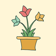 hand drawn flowers in pots illustration vector