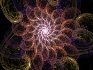 Neon Fractal Spiral Background Image, Illustration - Infinite repeating spiral pattern, vortex of geometry. Recursive symmetrical patterns compressed and twisted into a central focal point. Abstract