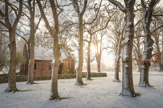 Gostwyck Chapel in snow, New South Wales