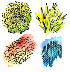 Abstract inkpen and watercolor stroke pattern colorful  backgrounds set