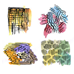 Abstract inkpen and watercolor stroke pattern colorful  backgrounds set