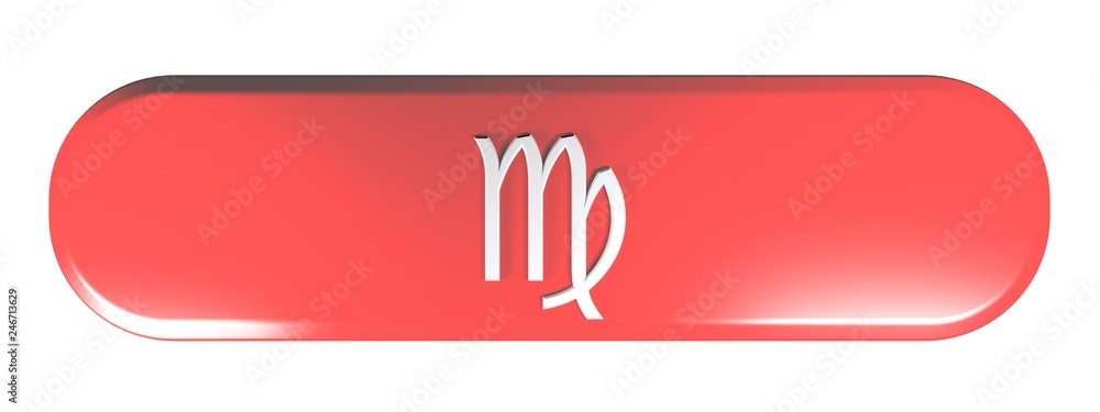 Poster zodiac virgo icon red rounded rectangle push button - 3d rendering illustration