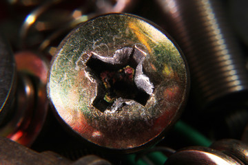 Old and rusty screw head, Close up