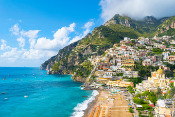 Beautiful view of Positano city in Amalfi Coast, Italy - obrazy, fototapety, plakaty