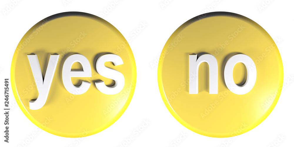 Poster yellow circle push buttons for yes and no answers - 3d rendering illustration