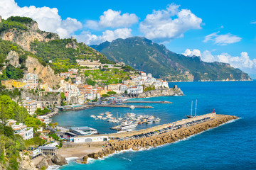 Naklejka na ściany i meble Beautiful view of the Amalfi city in Amalfi coast - Italy