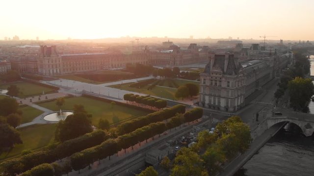 Aerial view to Louvre Museum and Tuileries Gardens, Paris, France