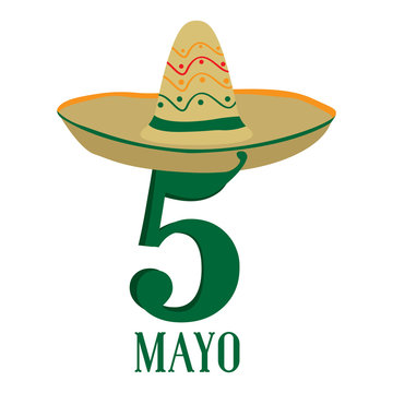 Text with a traditional mexican hat. Cinco de mayo. Vector illustration design
