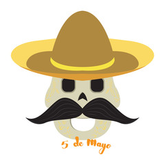 Happy mexican skull with a traditional hat. Cinco de mayo. Vector illustration design