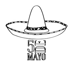 Outline of a mexican hat. Cinco de mayo. Vector illustration design