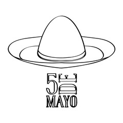 Outline of a mexican hat. Cinco de mayo. Vector illustration design