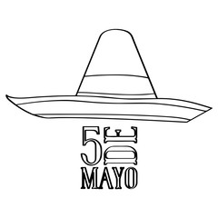 Outline of a mexican hat. Cinco de mayo. Vector illustration design