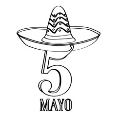 Text with a mexican hat. Cinco de mayo. Vector illustration design