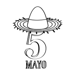Text with a mexican hat. Cinco de mayo. Vector illustration design