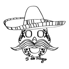 Sketch of a happy mexican skull. Cinco de mayo. Vector illustration design