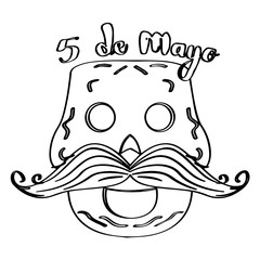 Sketch of a happy mexican skull. Cinco de mayo. Vector illustration design