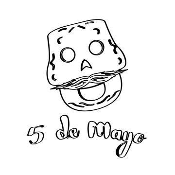 Sketch of a happy mexican skull. Cinco de mayo. Vector illustration design