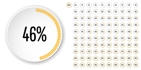 Set of circle percentage diagrams (meters) from 0 to 100 ready-to-use for web design, user interface (UI) or infographic - indicator with yellow