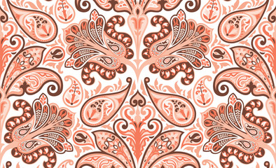 Vector seamless colorful pattern in paisley style. Vintage decorative background. Hand drawn ornament. Oriental bohemian motifs. Wallpaper, fabric, wrapping paper print.  - 246721065