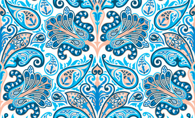 Vector seamless colorful pattern in paisley style. Vintage decorative background. Hand drawn ornament. Oriental bohemian motifs. Wallpaper, fabric, wrapping paper print.  - 246721068