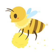 みつばちのキャラクター。ミツバチが花粉を運んでいるイラスト。
