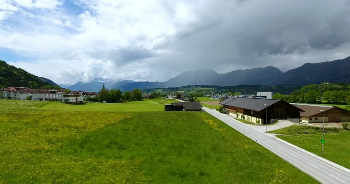 AERIAL - Flight with the DJI Phantom 4 in the area W&radic;&part;rgl Tirol with view on the surrounding landscape and the mountains