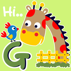 Giraffe cartoon with little bird