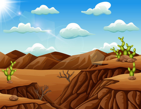 Stone desert landscape with cactus