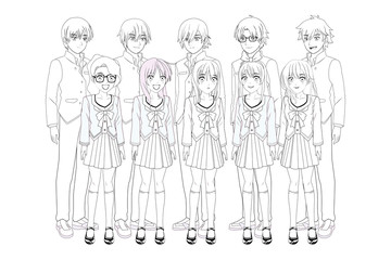 Fototapeta na wymiar anime manga group