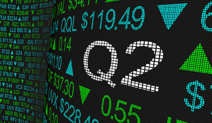 Q2 2nd Quarter Period Stock Market Ticker Words 3d Illustration