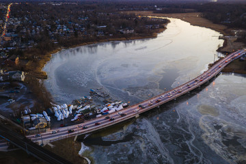 Aerial of Sunset in Red Bank New Jersey 