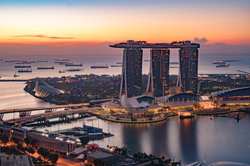 singapore landscape during blue hour no visible logo - obrazy, fototapety, plakaty