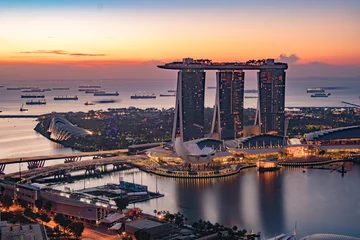 Zelfklevend Fotobehang singapore landscape during blue hour no visible logo © Kencana Studio