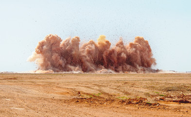 Detonation blasting on the construction site 