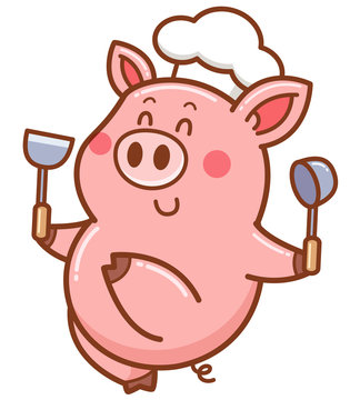 Vector illustration of cartoon chef pig