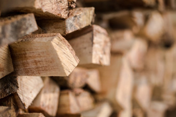 Close up Group of Lumber for firewood with blurred background