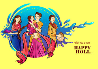 Fototapeta na wymiar Indian people playing India Festival of Color Happy Holi background