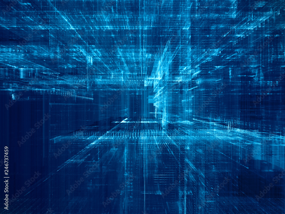 Poster abstract background. digital data visualization. 3d illustration based on fractal graphics. blue ton
