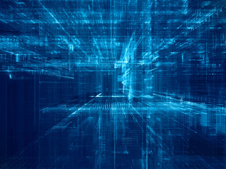 Abstract background. Digital data visualization. 3D illustration based on fractal graphics. Blue toned image.