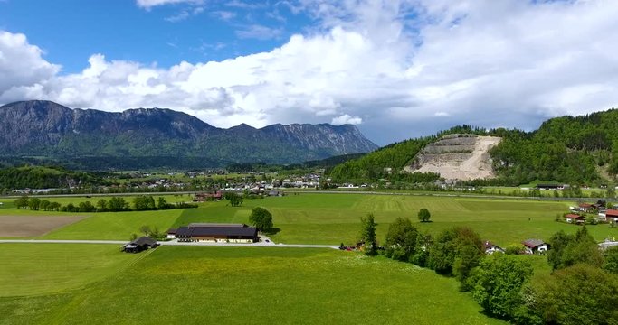 AERIAL - Flight with the DJI Phantom 4 in the area W&radic;&part;rgl Tirol with view on the surrounding landscape and the mountains