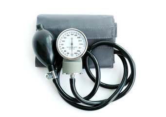 Medical equipment Blood pressure monitor On white background.Health and medical concepts
